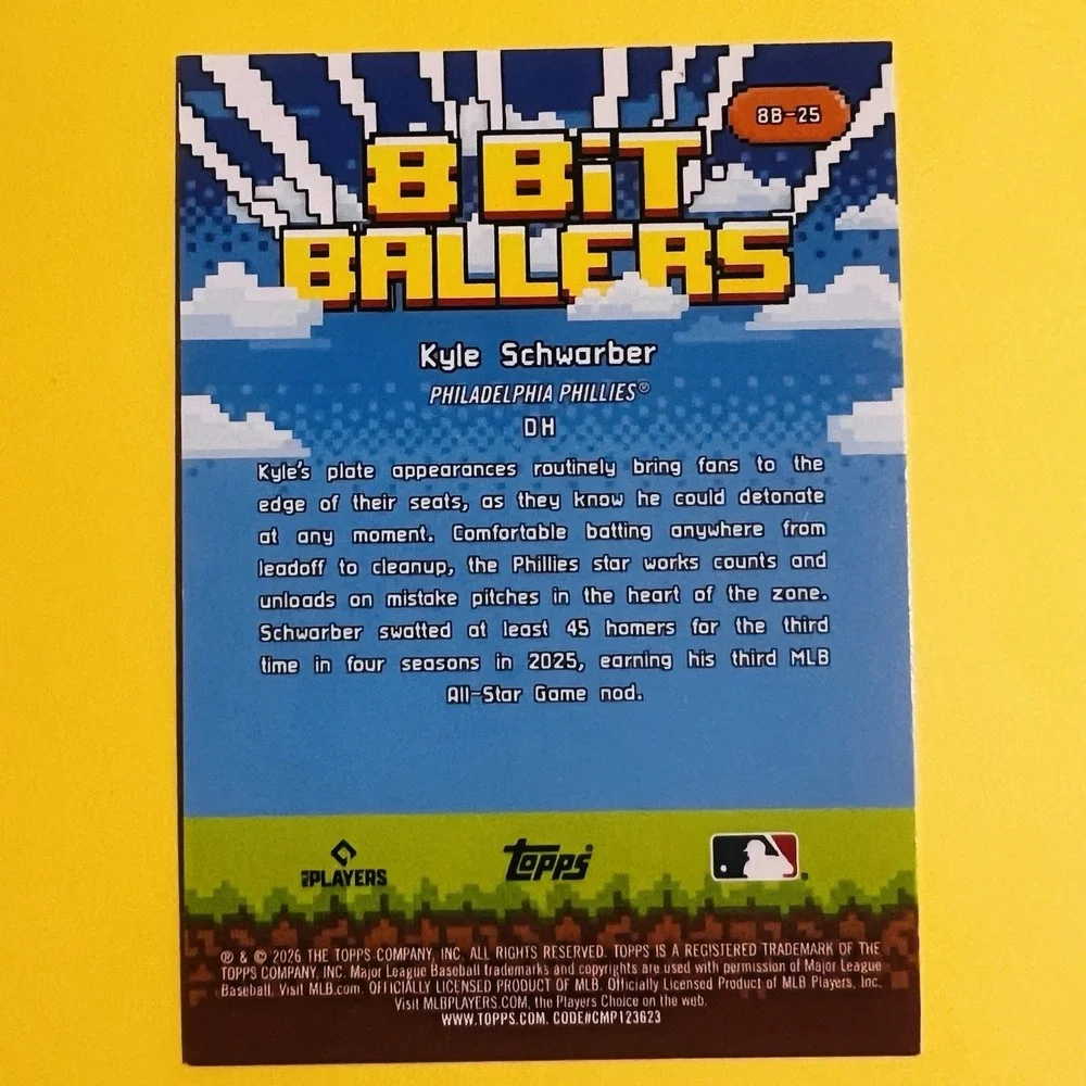 2026‎ Topps Series 1 Celebration Kyle Schwarber 8 Bit Ballers #8B-25 Phillies